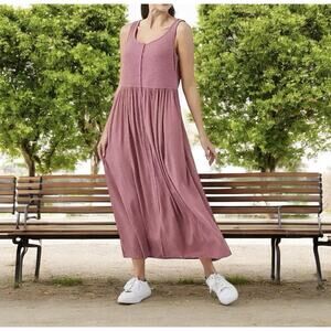 Frye Button Front Midi Tank Dress with Pockets Women's Size XL Mauve Pink Boho